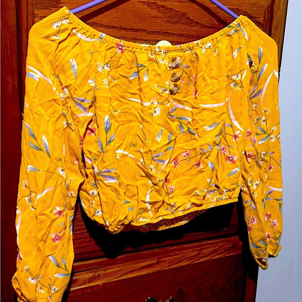 LA Gypsy Floral Yellow Off-Shoulder Top